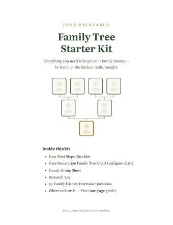 Page 1 of the free family tree starter kit: Cover