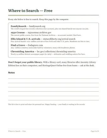 Page 8 of the free family tree starter kit: Where to search — free